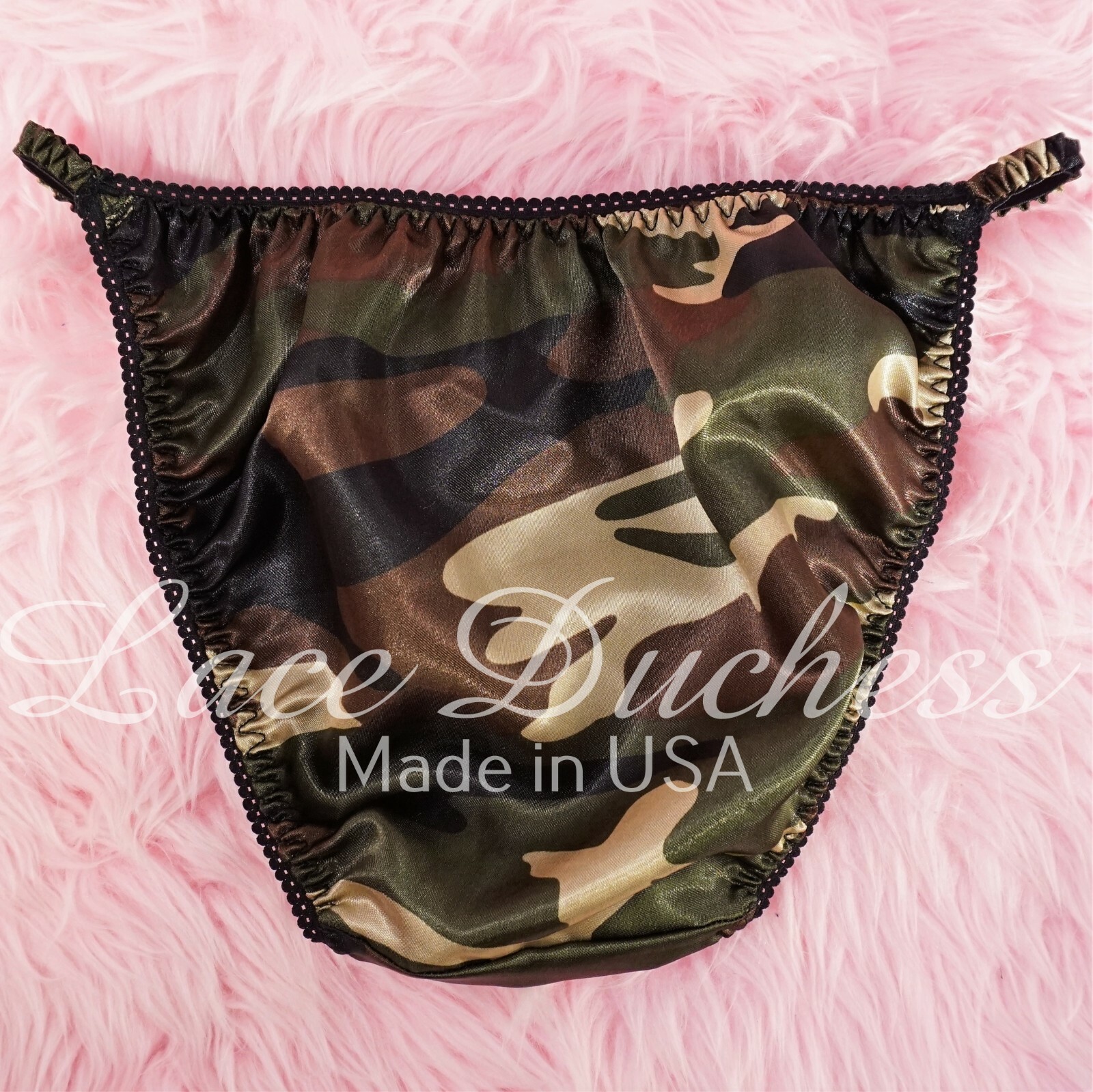 VTG Sissy Camo print Silky Satin Shiny string bikini Panties Mens and Womens!