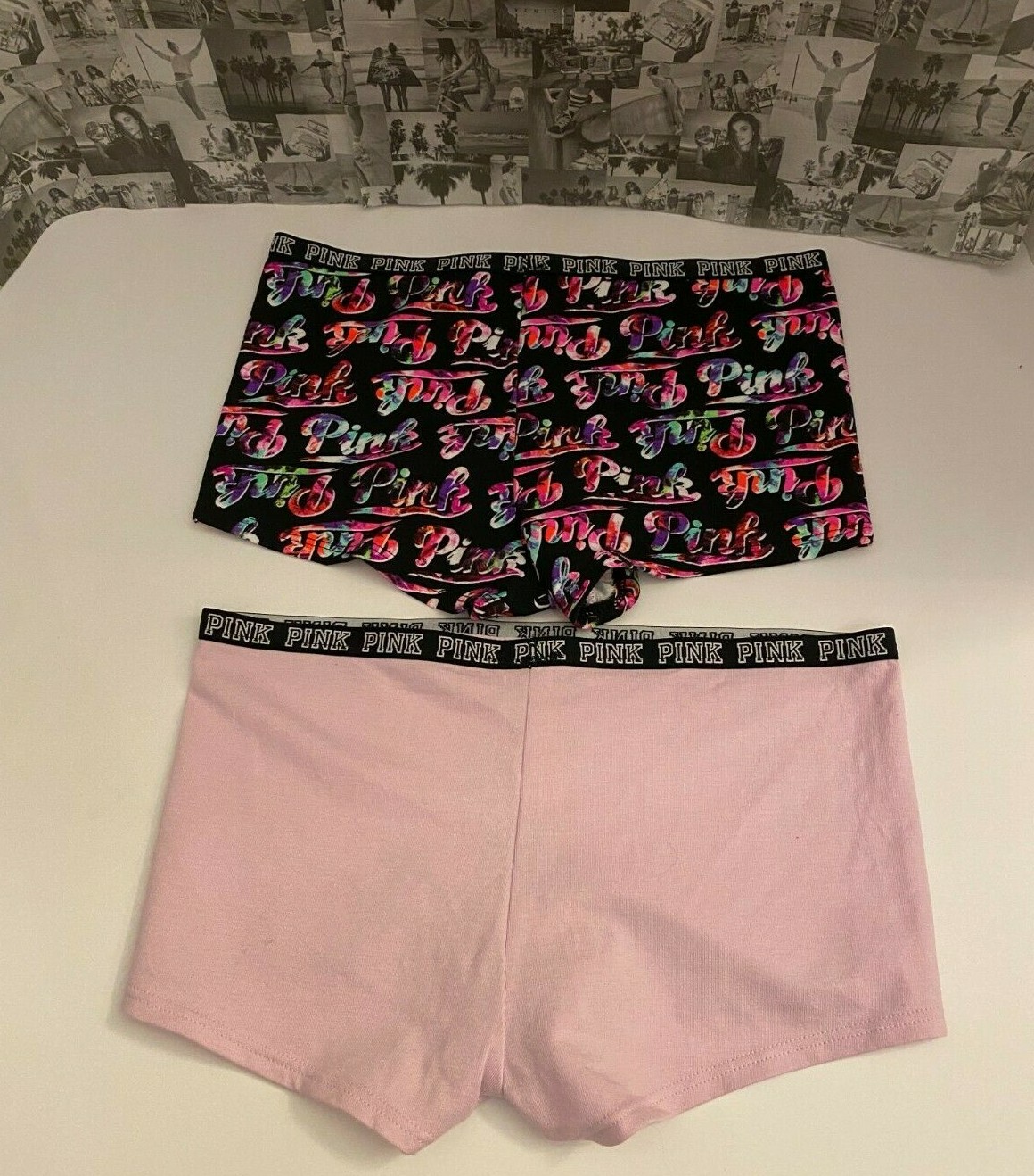 2 NWOT Victoria’s Secret PINK Skinny waistband elastic Logo Boyshort XS
