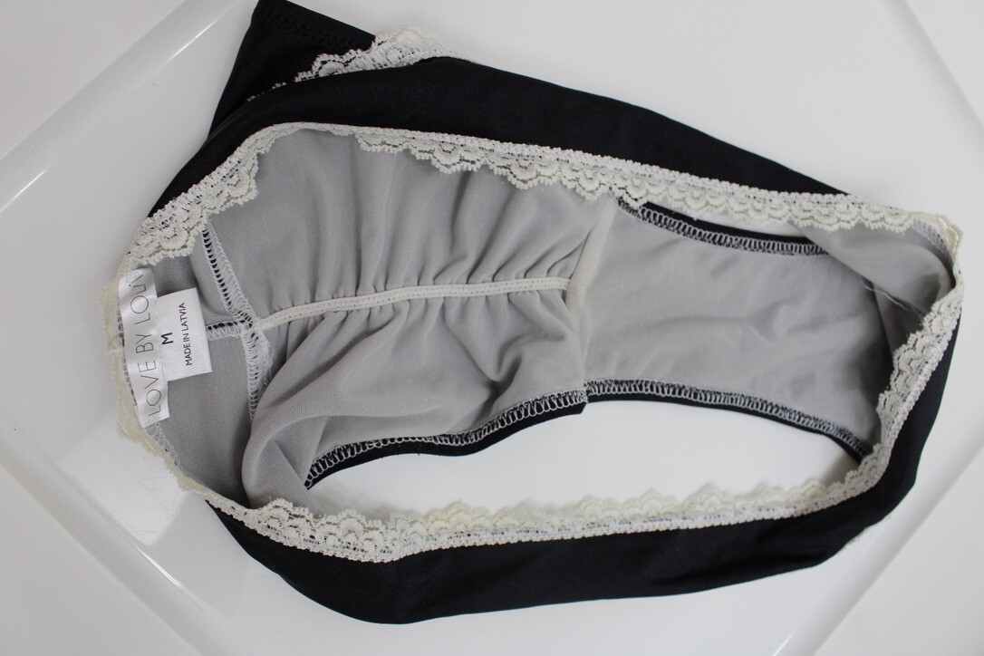 Sissy Full ruched bottom Black White Lace Maid Panties M Love By Lola