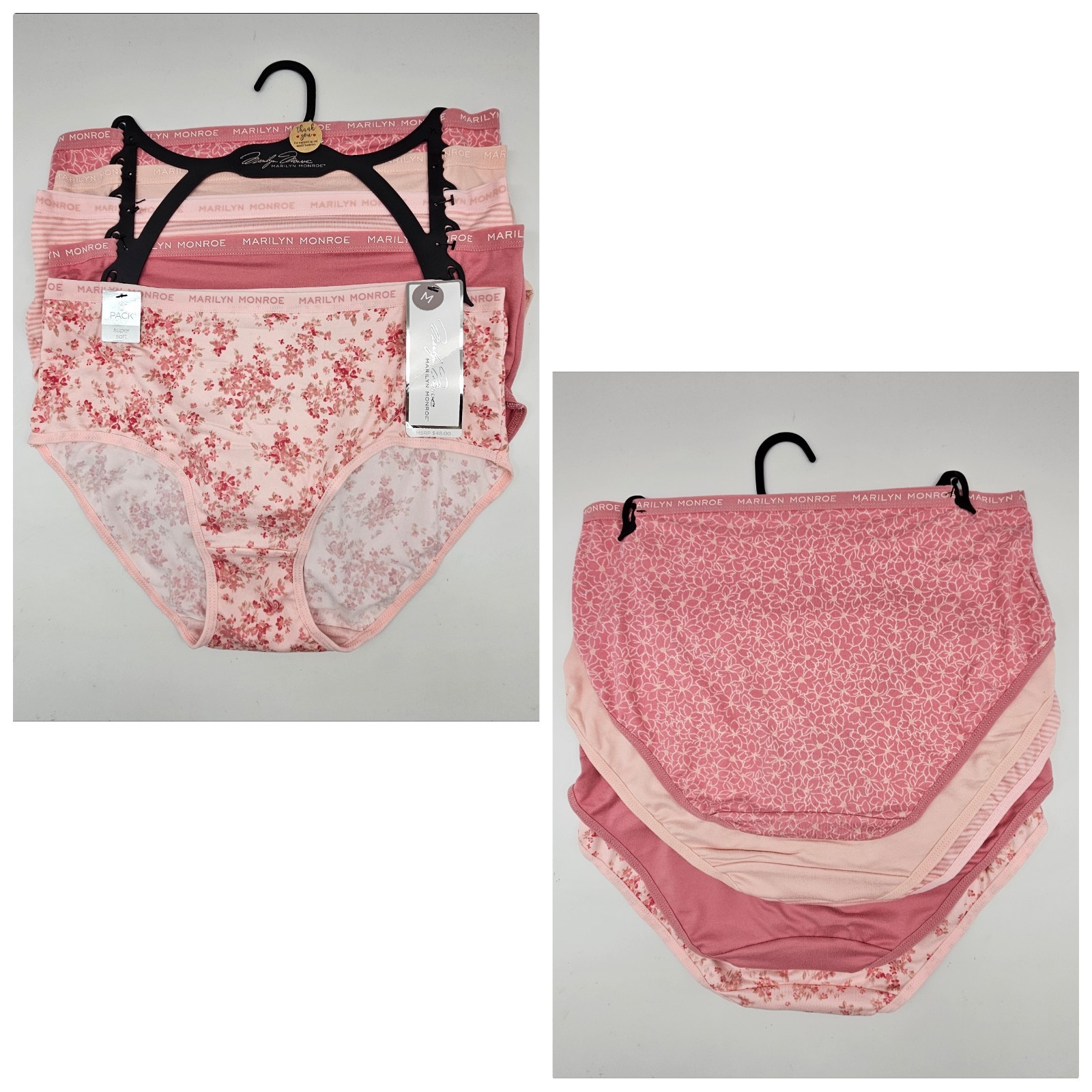 5 Pack MARILYN MONROE Women’s M L XL Soft Micro Panties Briefs Mauve Beige Pink