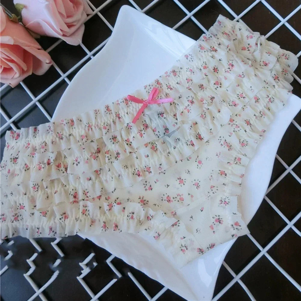 Lace Mid Rise Panties Polka Dot Mesh Soft Breathable Stretch Briefs Fit