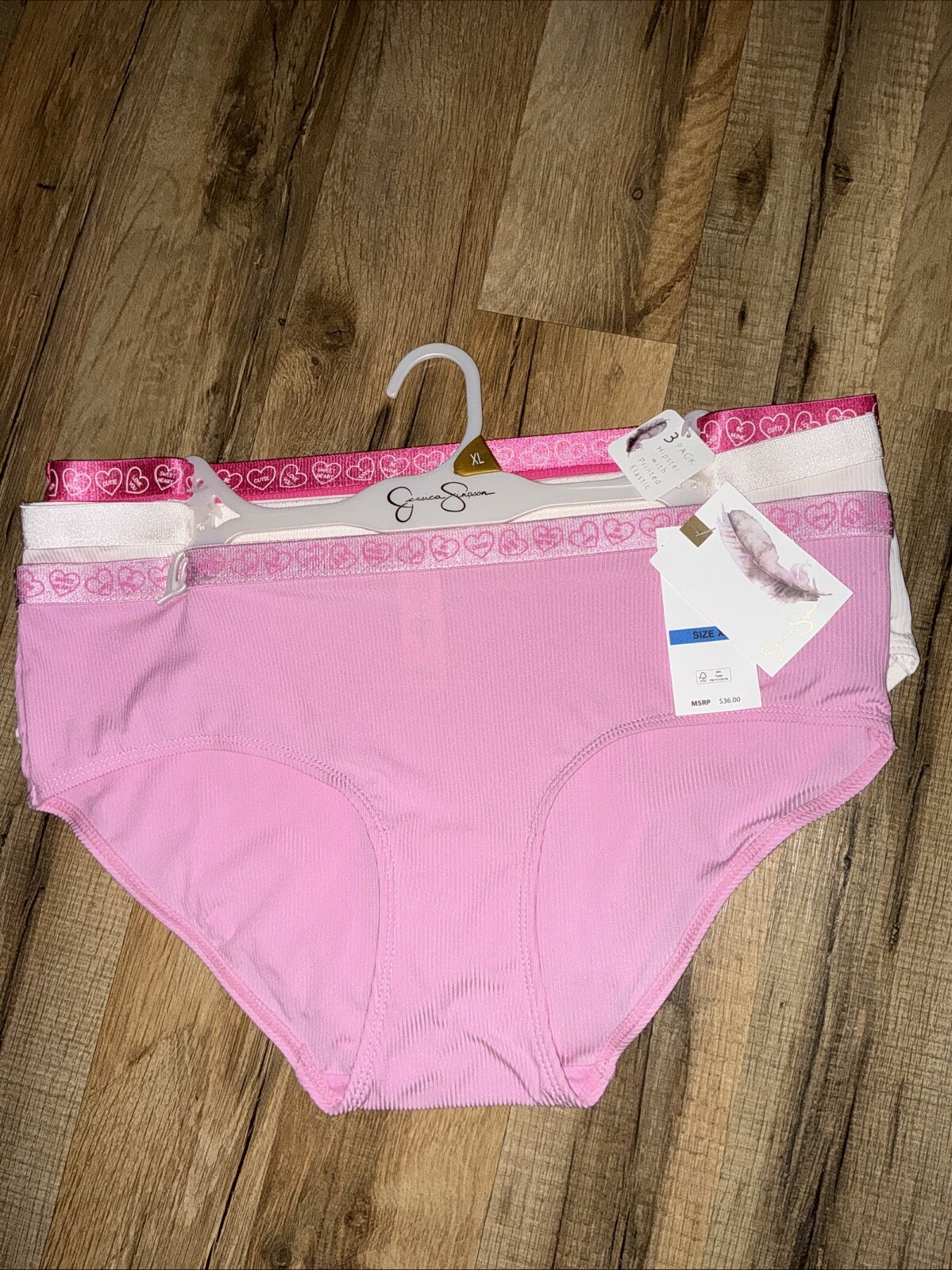 JESSICA SIMPSON 3 PACK Hipster Women’s XL Panties Pink Sweet Hearts NWT