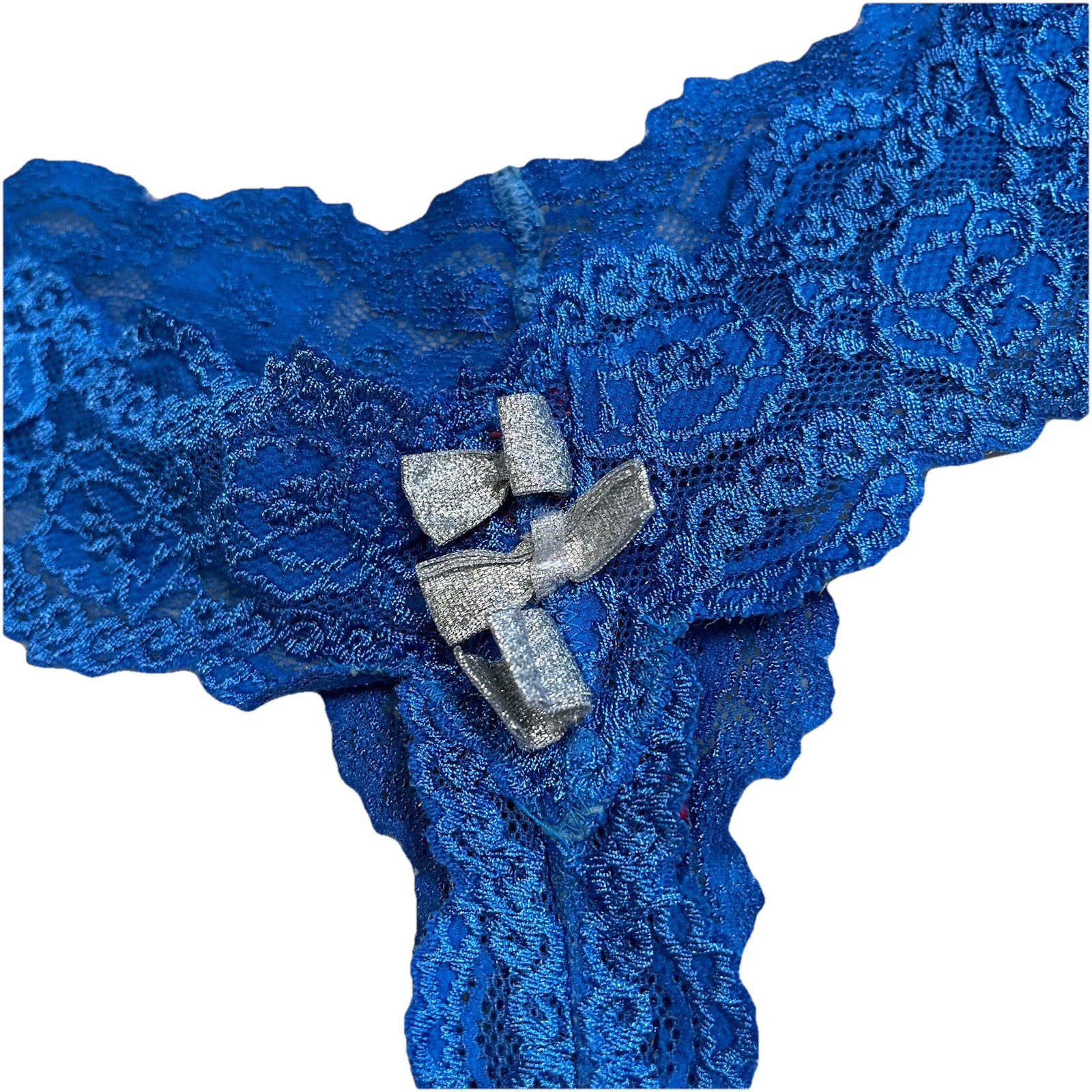 Victoria’s Secret Sexy Little Things Blue Lace Thong Silver Bows 2007 Y2K