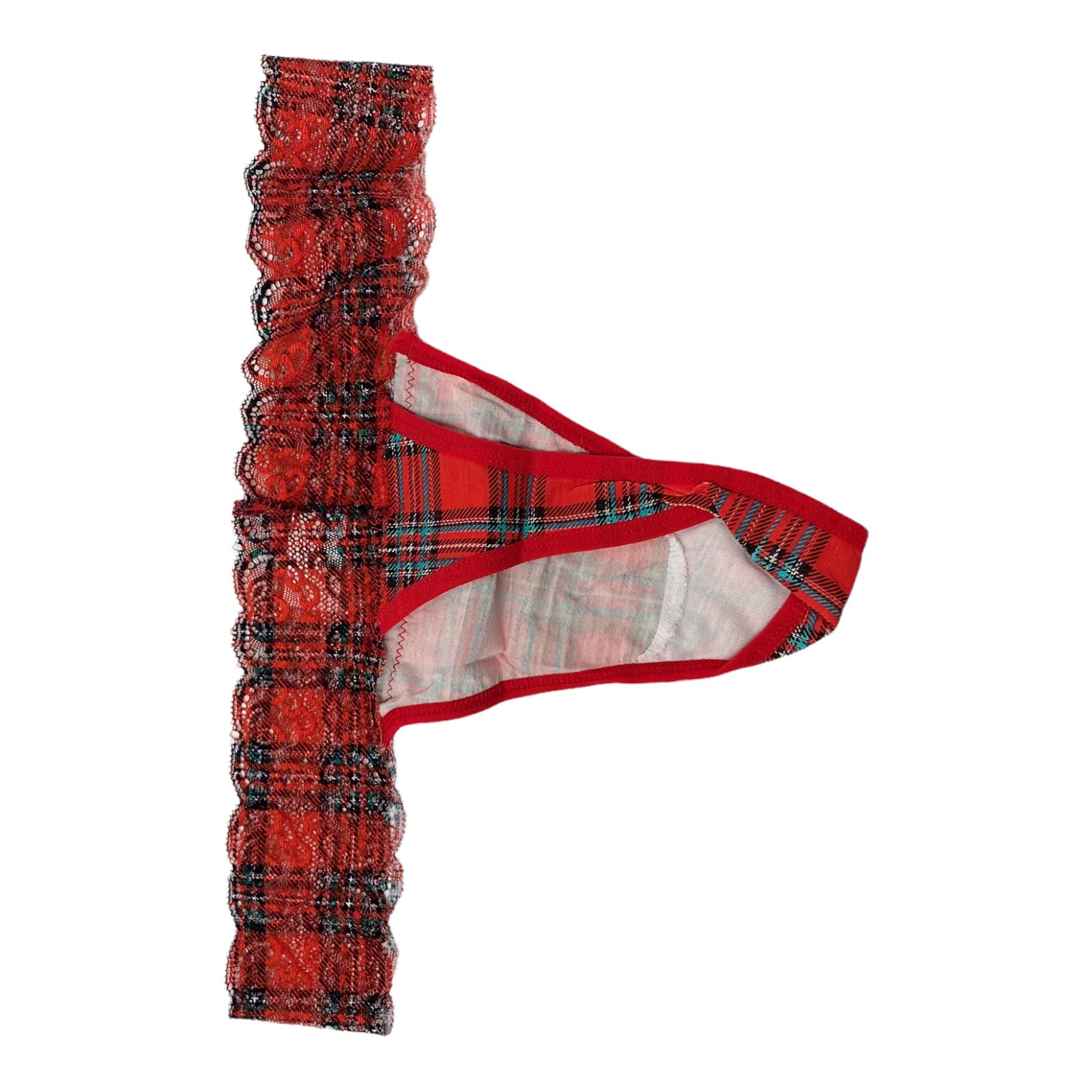 Knotty Knickers XL Thong G-String Lingerie Bundle 5 Pack Plaid Lace Mesh Ribbed