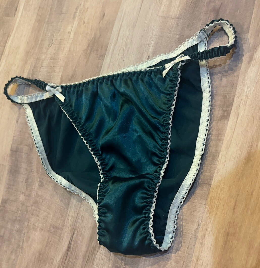 Vtg style Handmade Shiny Dark Green 2XL satin string bikini panties Satin Gusset