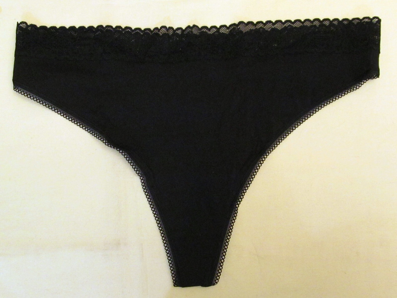 Savage X Fenty Cotton Essentials Jersey Lace Trim Thong Panties 2XLarge in Black
