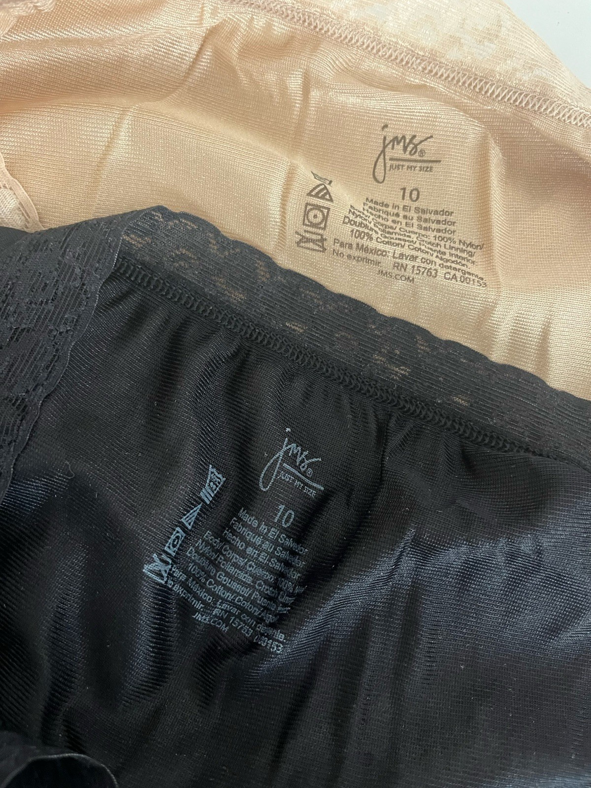 JMS Just My Size 100% Nylon Panties Women’s 10 Set of 4 Lace Waistband Shiny
