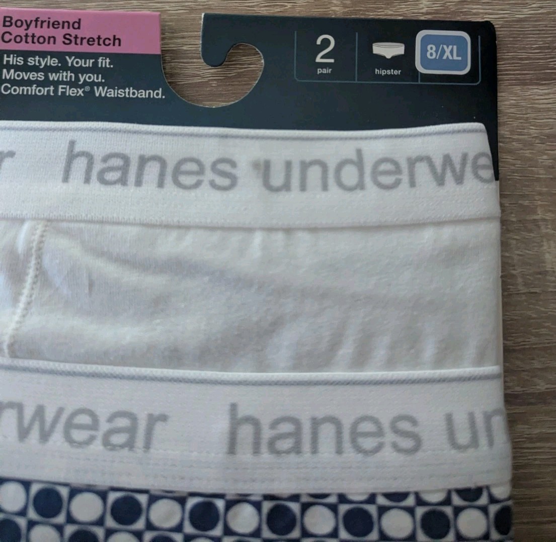 2 pack Hanes Premium Panties Boyfriend Cotton Stretch Hipster Style Size 8/XL