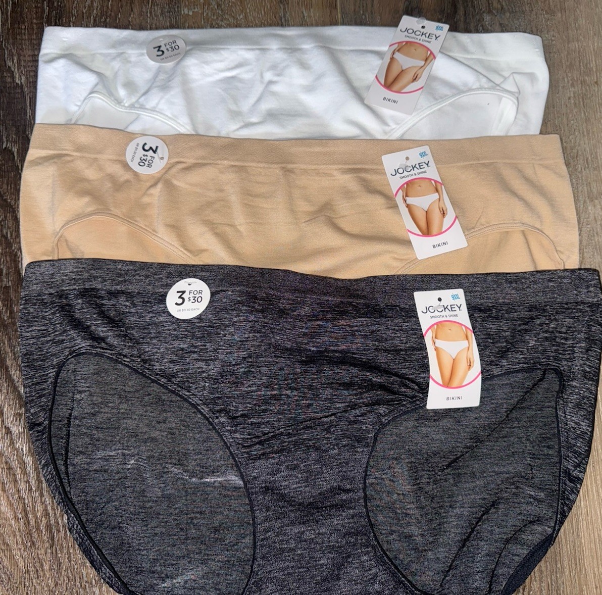 Jockey ~ 3-Pair Womens Bikini Underwear Panties Nylon Blend Smooth Shine ~ 2XL/9