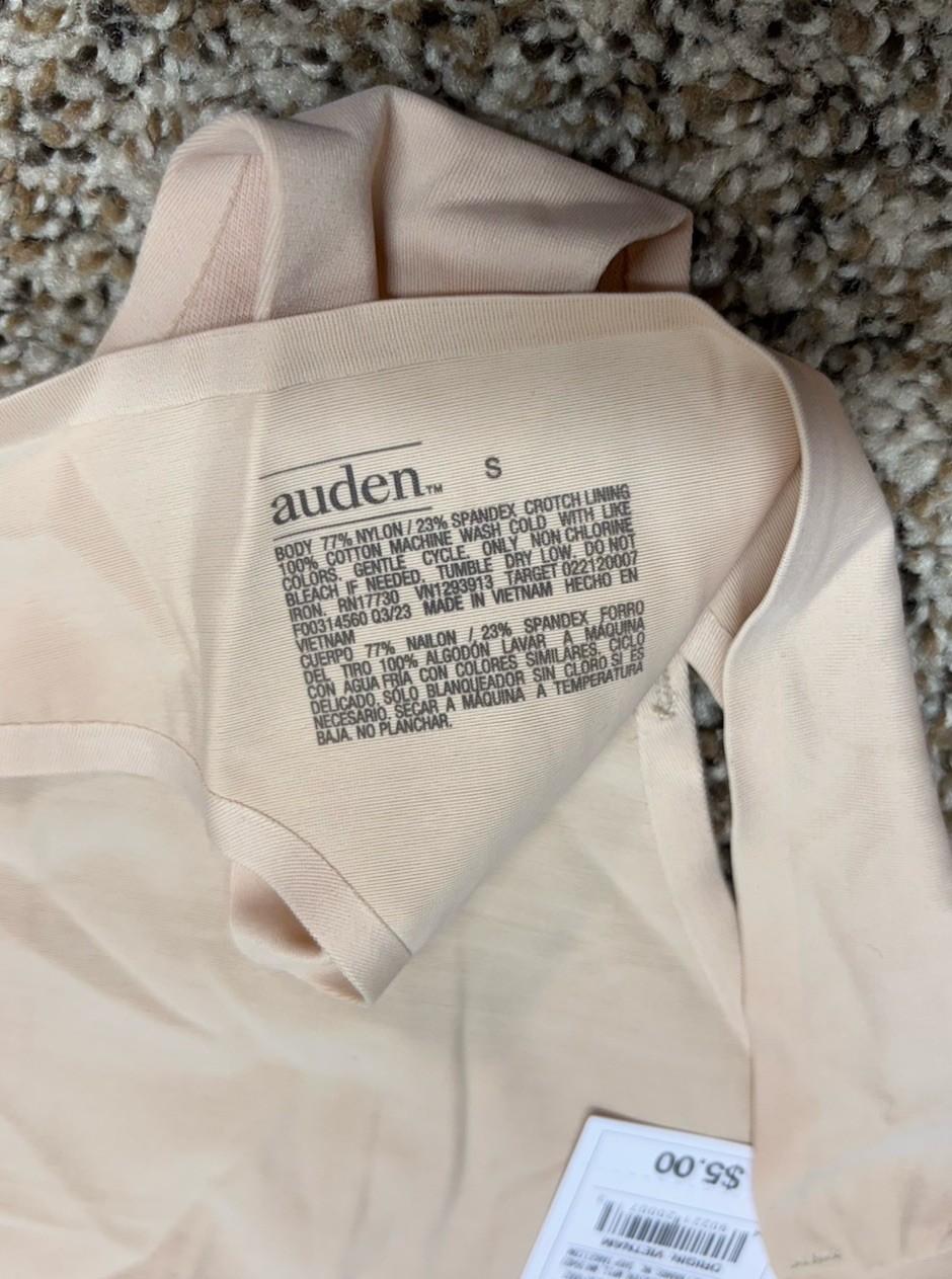 Auden Soft Beige Bonded Edge Thong. Size: S (4-6).