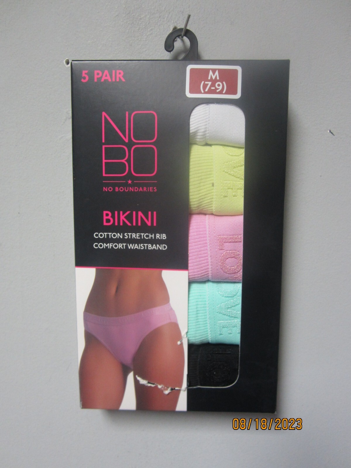No Boundaries Women’s 5-Pr Bikini Solid Cotton Stretch Rib Underwear Sz M (7-9)
