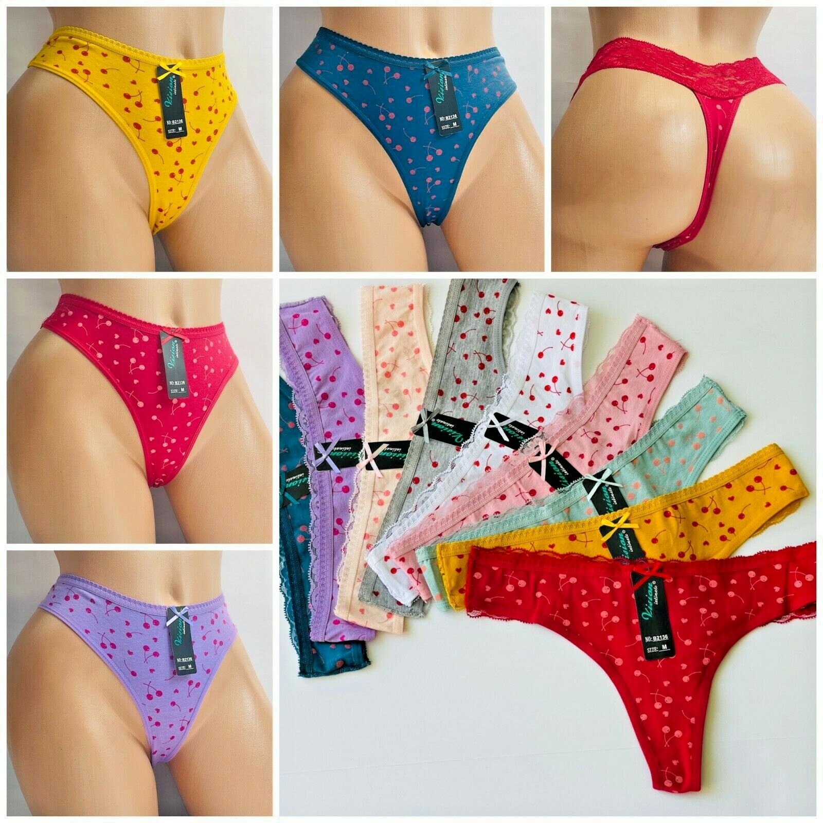 6 or 12 THONGS TANGAS LACE SEXY Panties Undies 95% COTTON ACTIVE WEAR 2136 S-XL