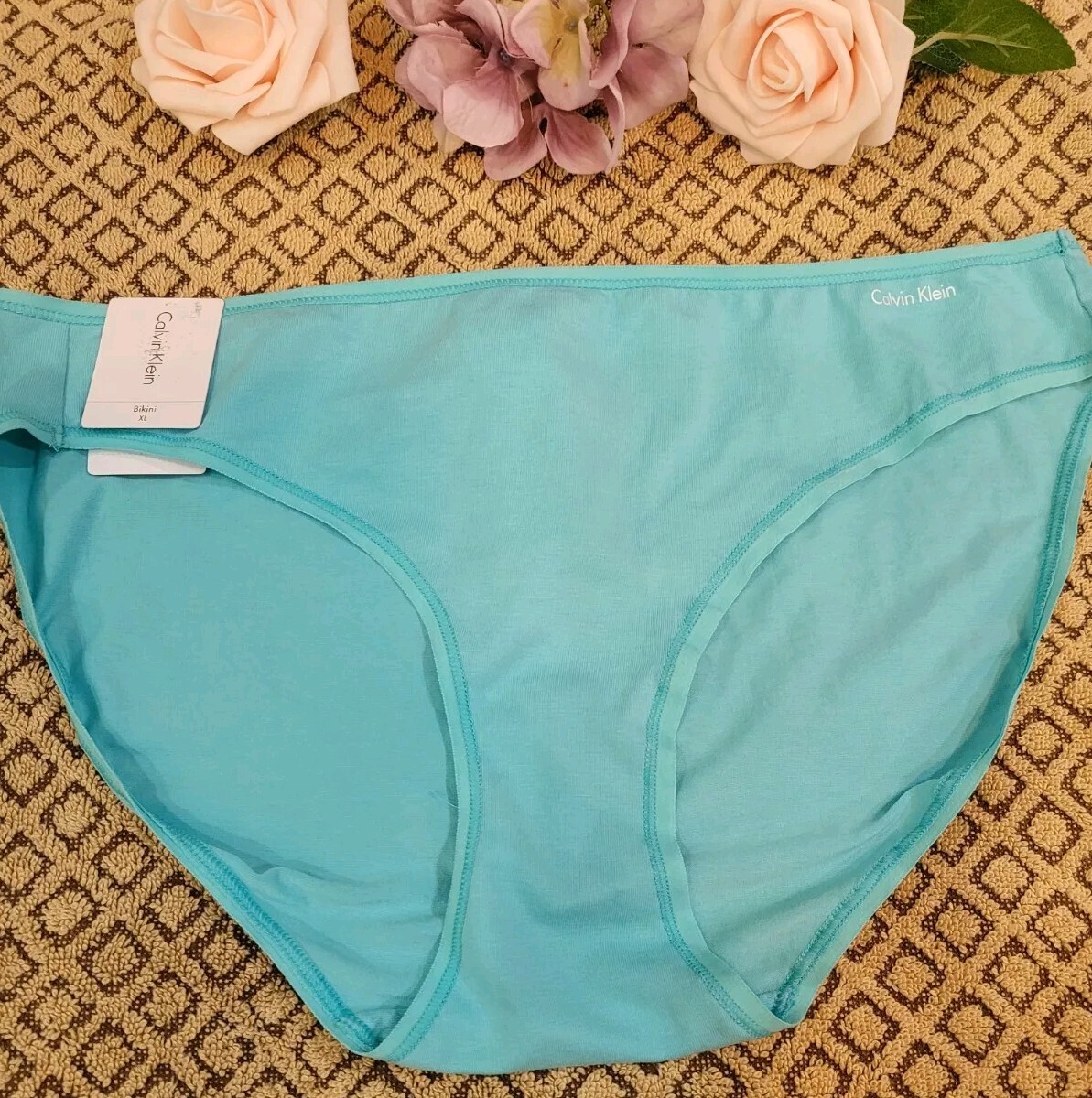 CALVIN KLEIN Signature Logo Cotton L Form XL Aqua Blue Bikini QD3644 nwt $15.00
