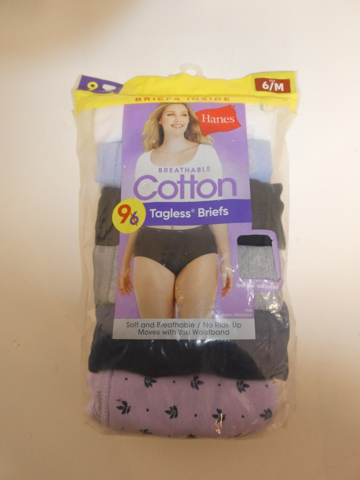 NWT Hanes 9 Pair Briefs Panties Soft Breathable Cotton Multi Colors Size 6/M
