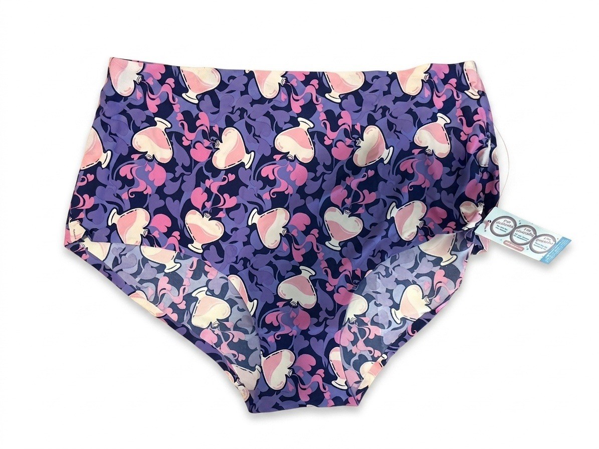 Cheek Boss High Waisted Underwear 2XL Purple Heart Print Stretchy Panties NWT