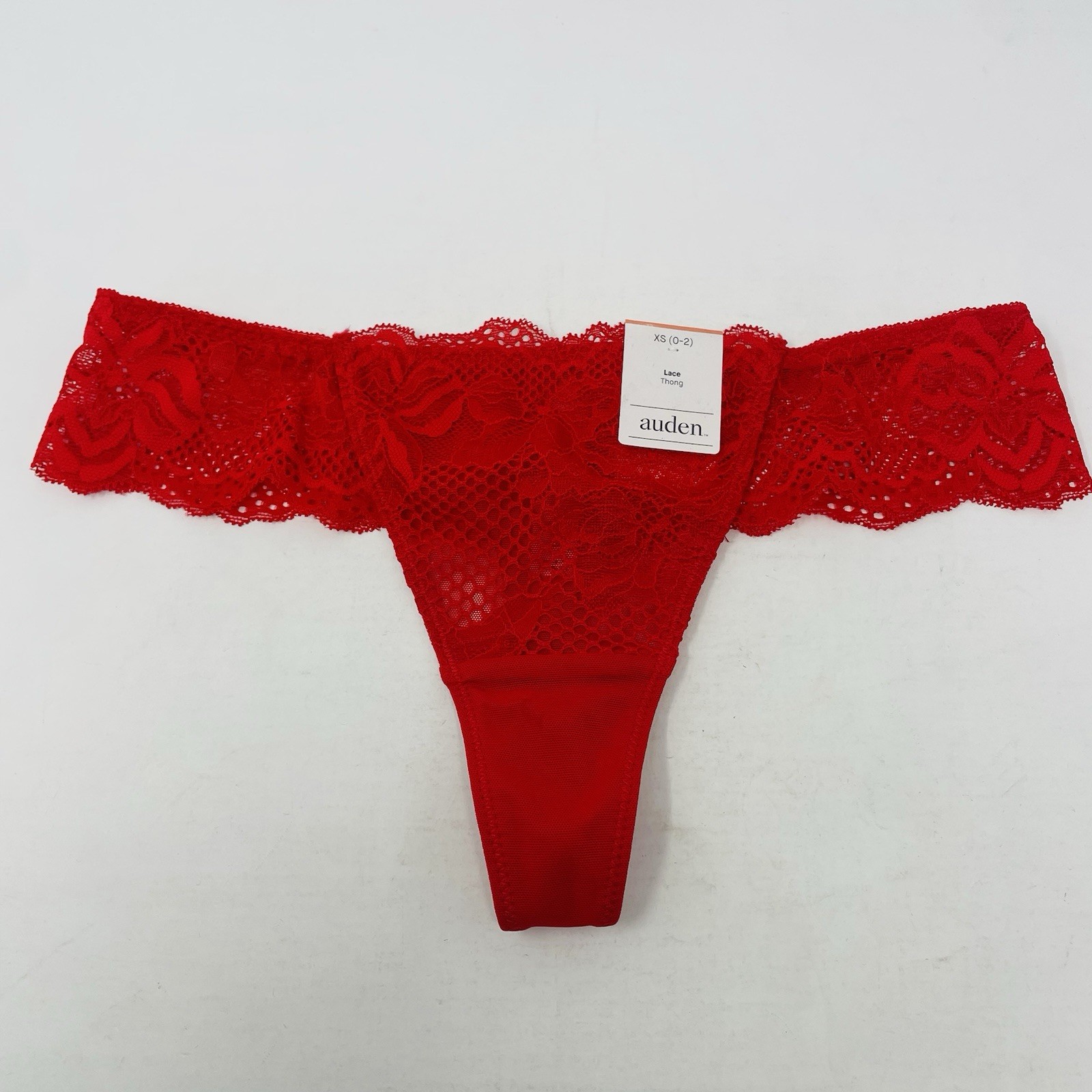 Auden Womens Size XS Fits 0-2 Galloon Lace Semi-Sheer Thong Panty in Red 264