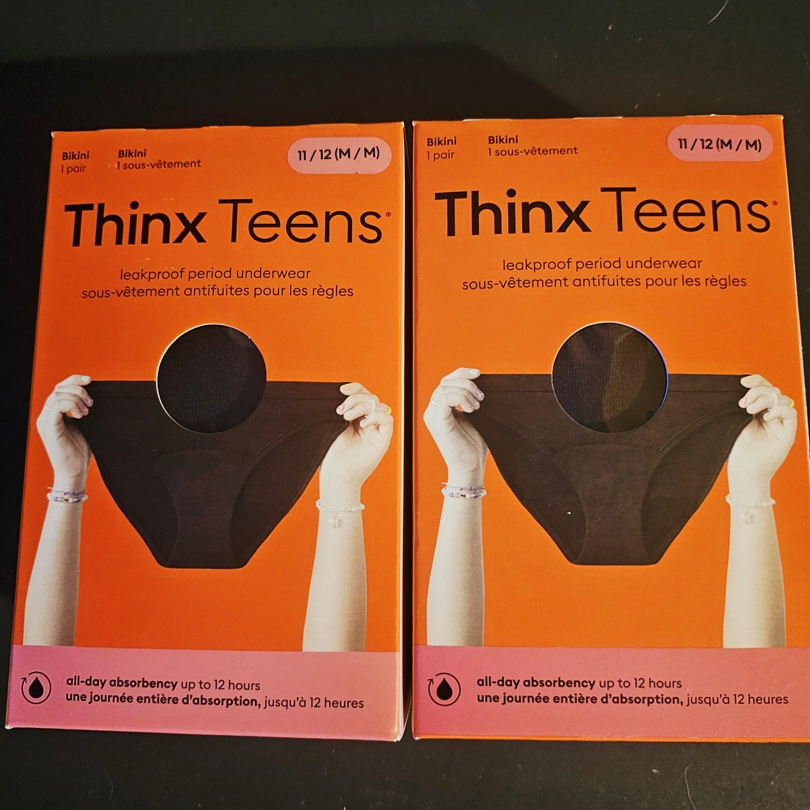 Thinx Teens Bikini Leakproof Women’s Period Underwear Black Med 11-12 Lot Of 2