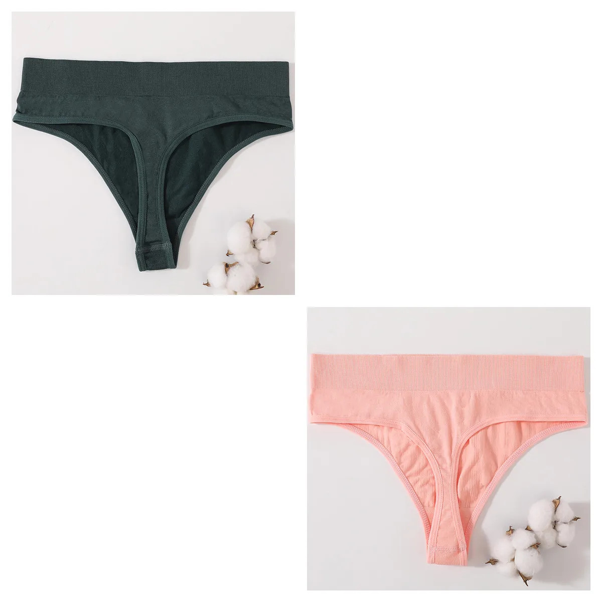 Seamless High Waist Thong Women’s Solid Panties Soft Stretch Underwear 2 Pcs