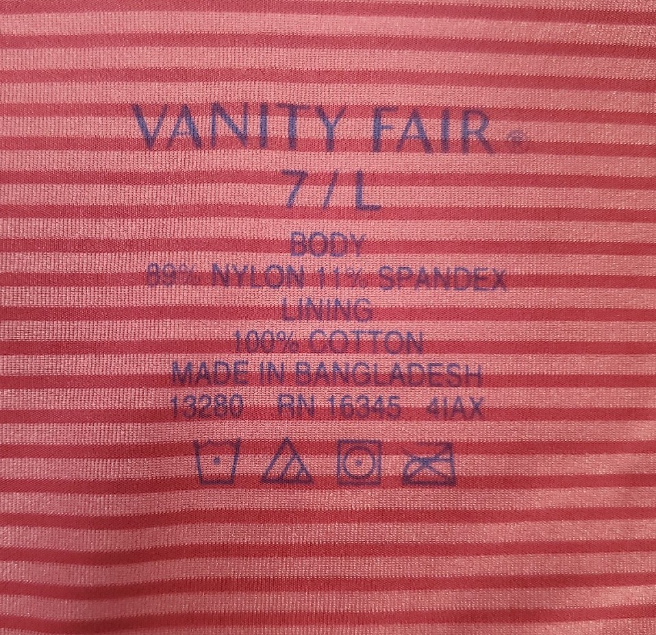 Vanity Fair Hi-Cut 7 Large Womens Flattering Lace No Pinch Berry Glaze Stripe