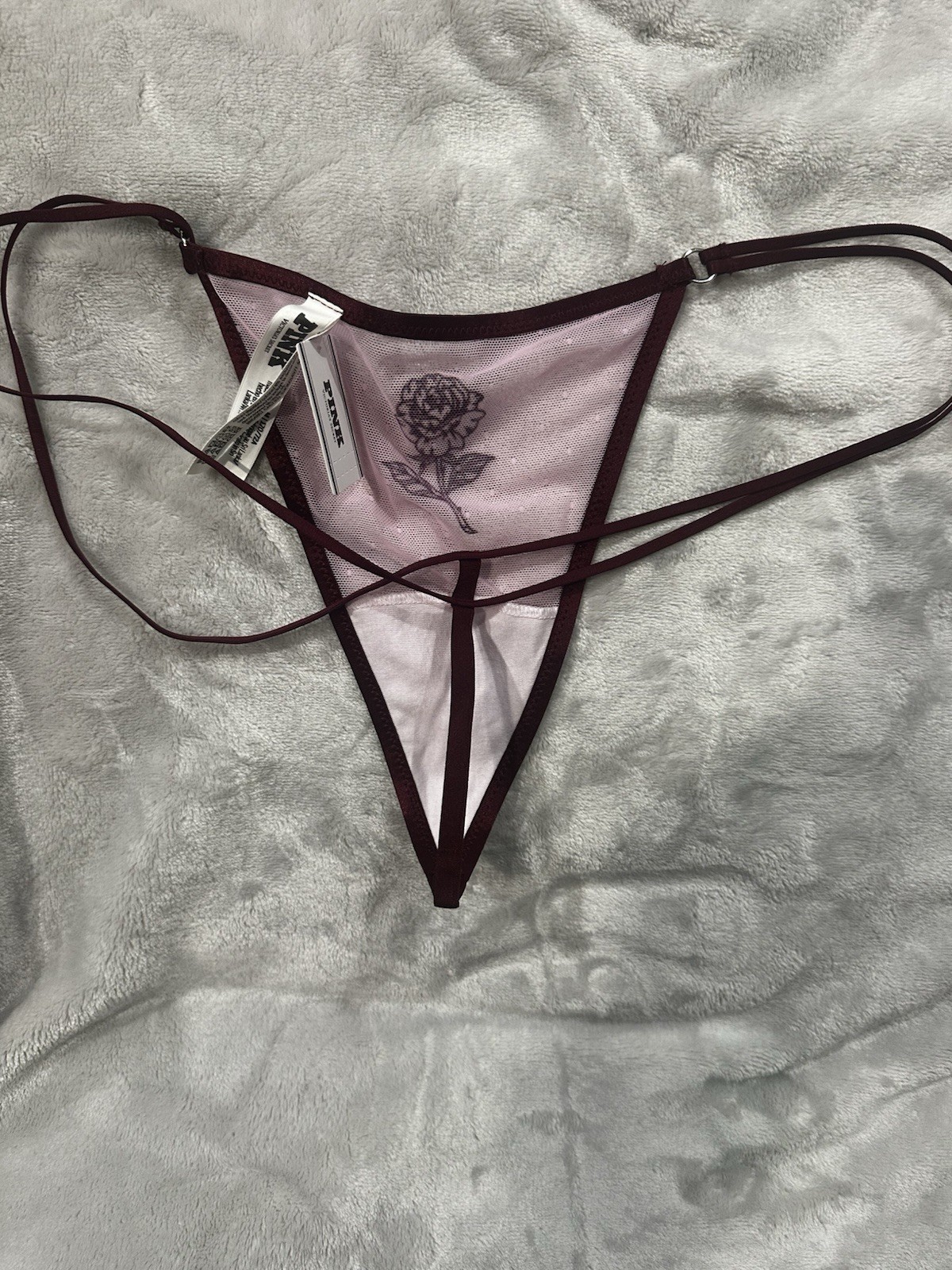 VICTORIA’S SECRET “PINK” Mesh Strappy Wild Rose PINK LOLLIPOP V-String X-SMALL
