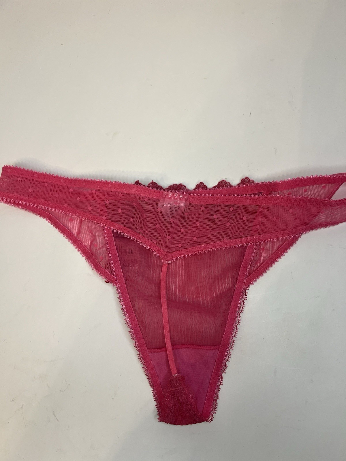 NWT JEZEBEL LARGE BLACK PINK BABYDOLL BOW LACE VINTAGE RARE THONG PANTIES