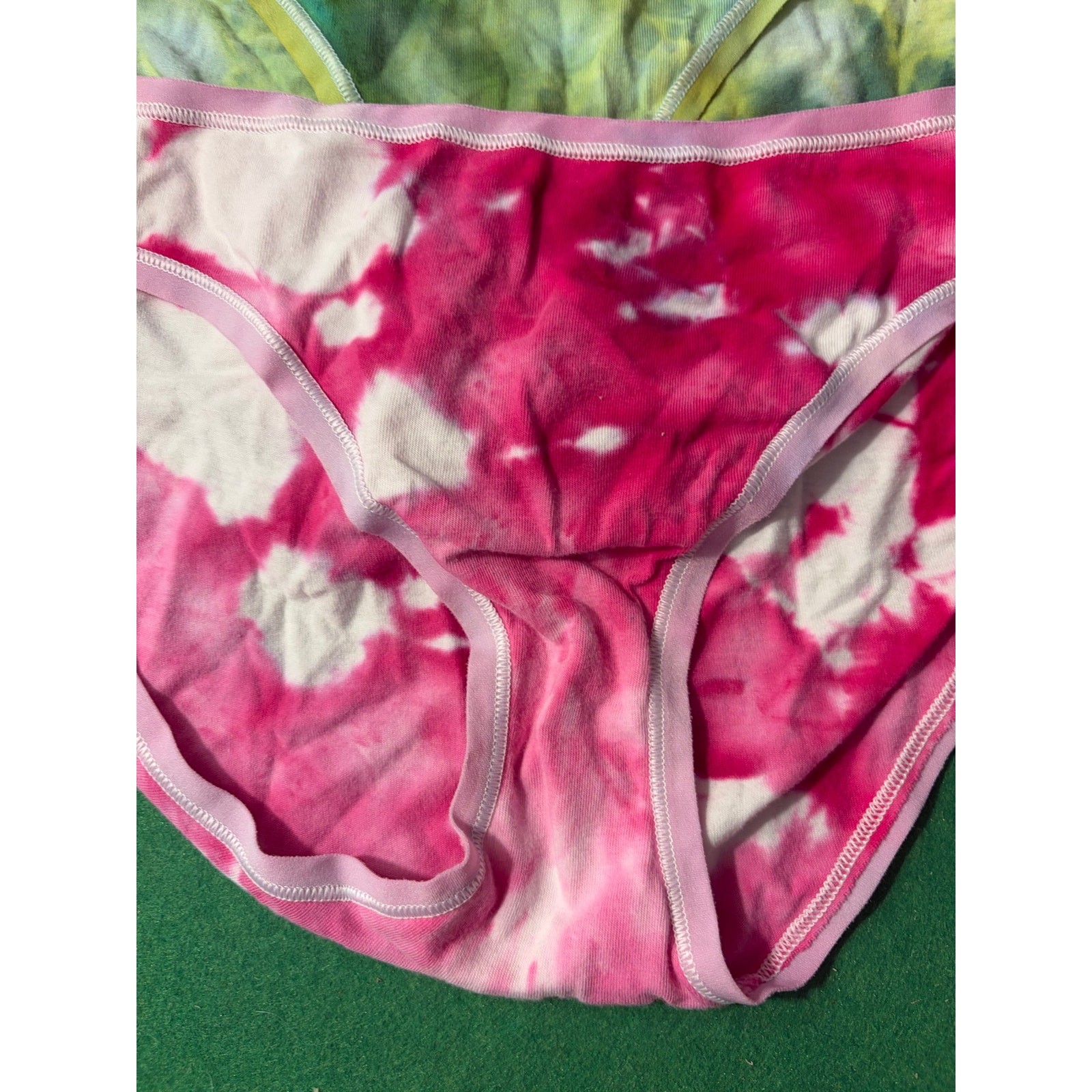 handmade tie dyed ladies underpants panties two pairs M green pink