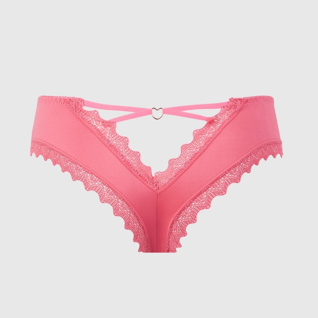 House of Desire Vera Microfiber Lace Heart Charm Cheeky Panty, French Rose, Sz M