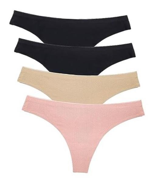 Thongs Underwear for Women 3X-Large Plus 4 Pack: 2 Black, 1 Nude, 1 Charcoal