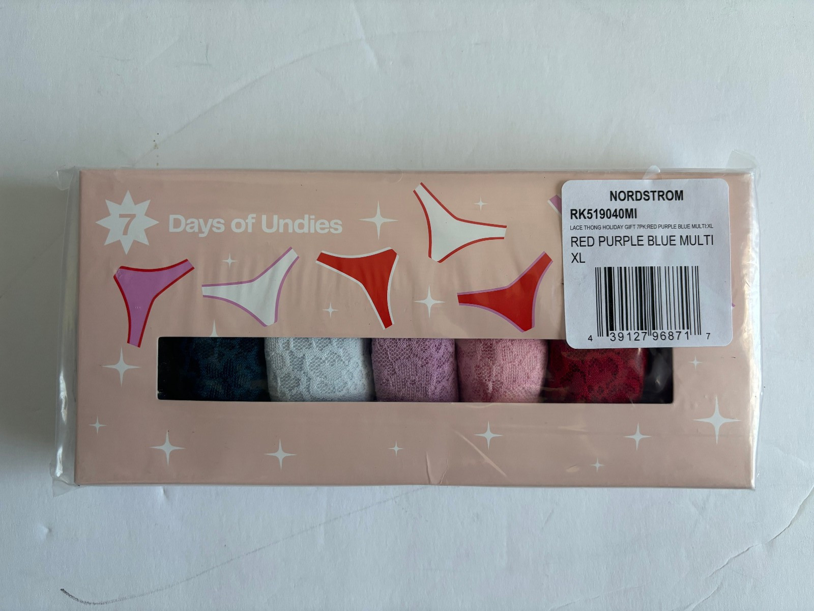 NORDSTROM 7-Pack Days of the Week Thongs X-Large, RED PURPLE BLUE MULTI