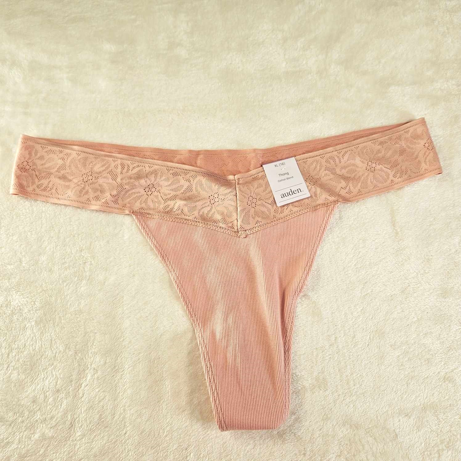 Auden 6pk Cotton Ribbed Thong with Lace Underwear Womens X-Large Stretch Pink