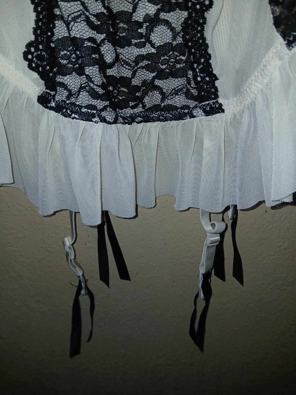 Just Be Sexy White Black corset Dress Lingere Large With Pantie Hose Attachment