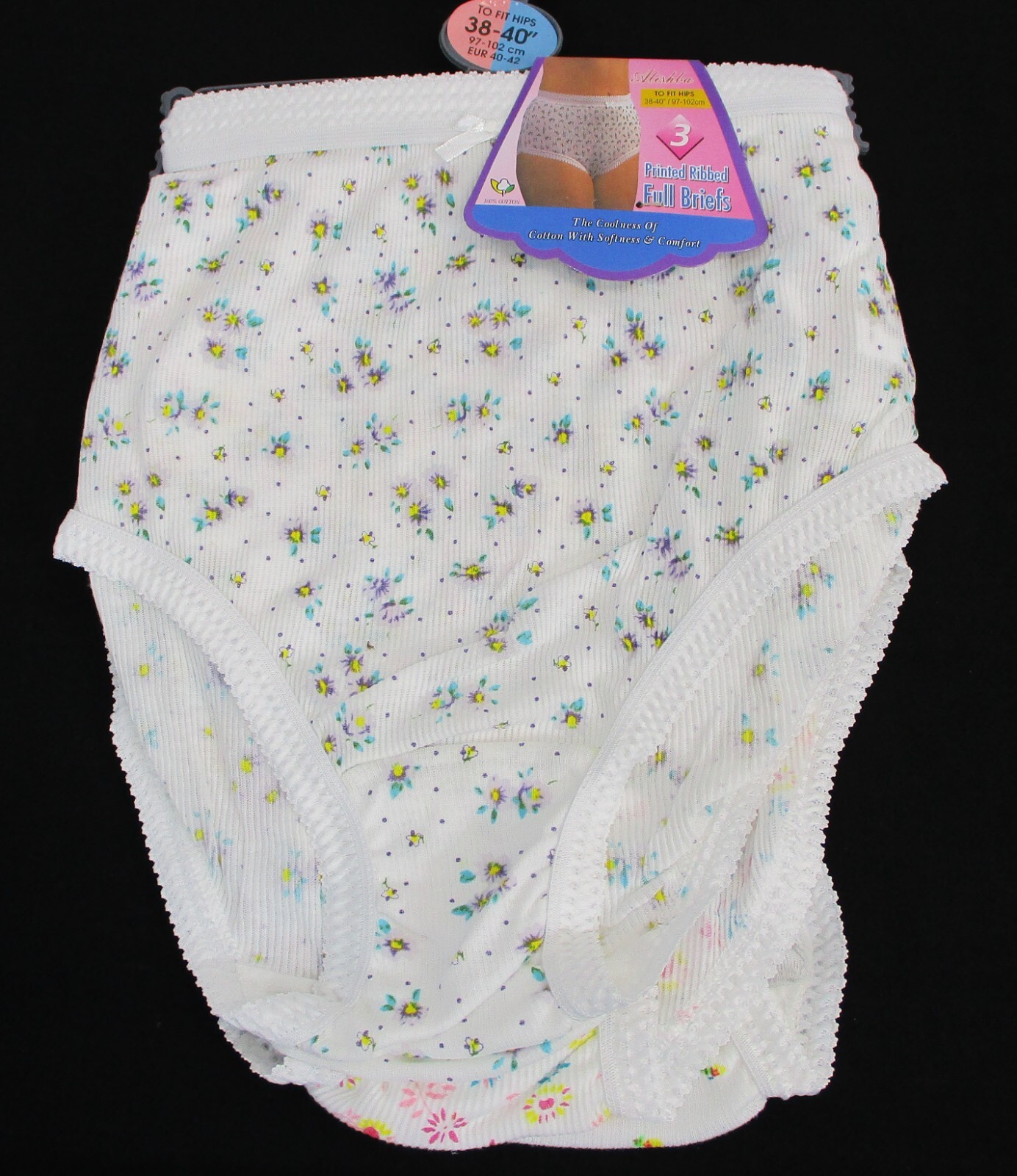 Ladies 3 Pack 100% Ribbed Cotton Full Briefs Sizes :38-40″,42-44″,46-48″,50-52″