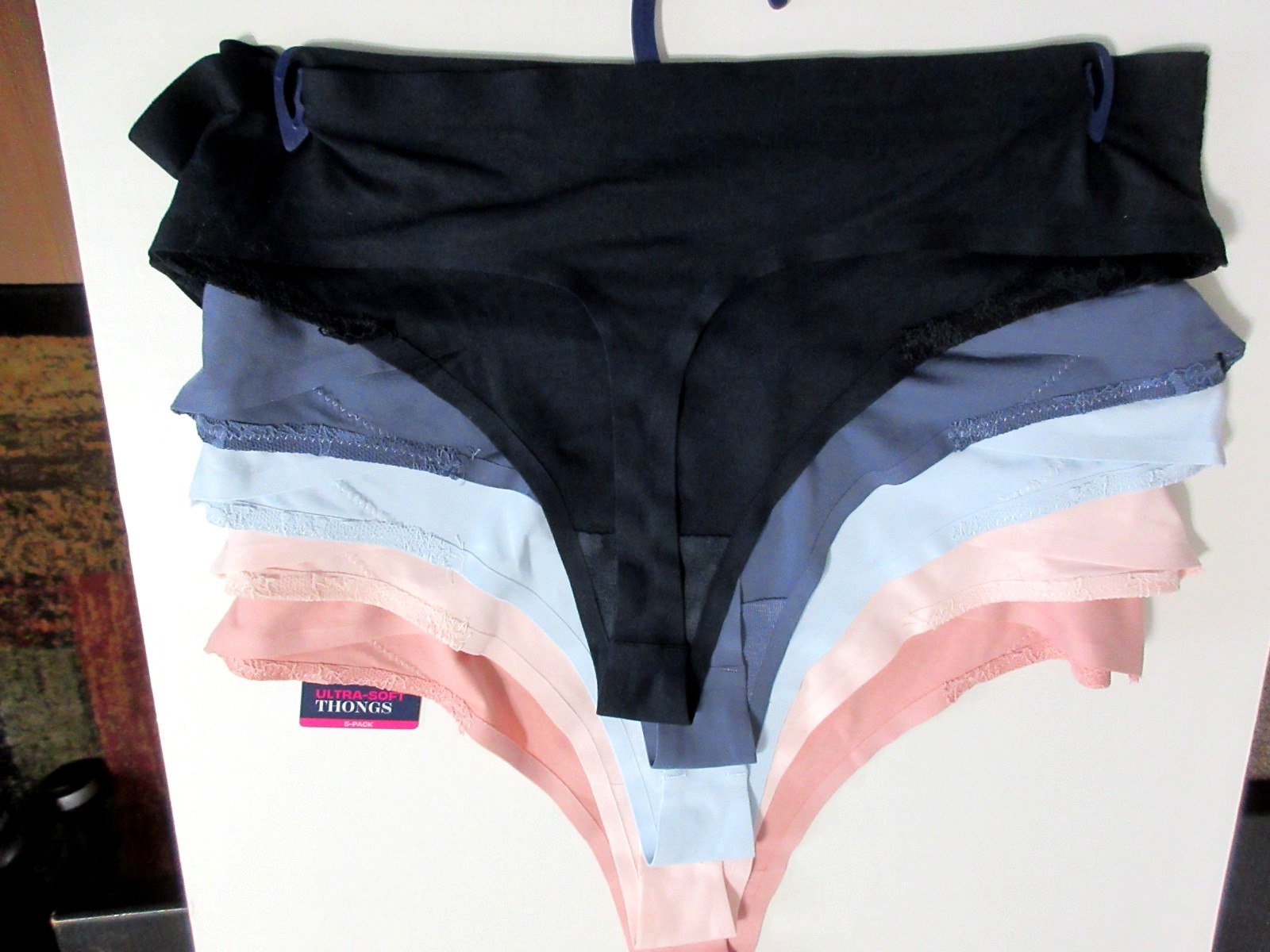 Maidenform ~ 5-Pair THONGS Soft Nylon panties MF9457 Lace Blue pink ~ XL $54