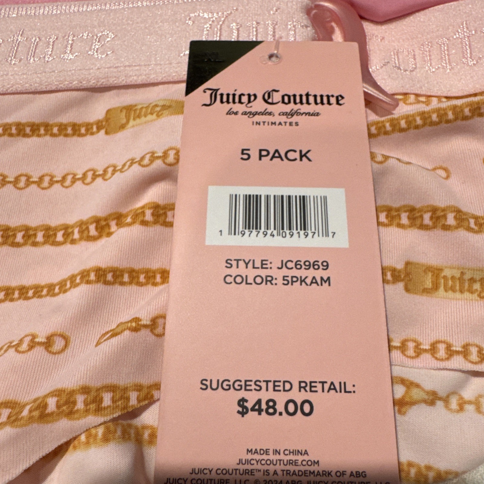 Juicy Couture Intimates 5 Pack Bikini Panties Underwear XL Pink White Black Gray