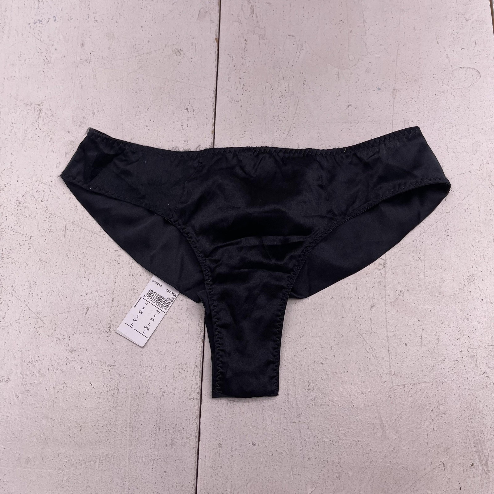 Intimissimi Thong String Panties Womens Large Black Satin Underwear SBD92A