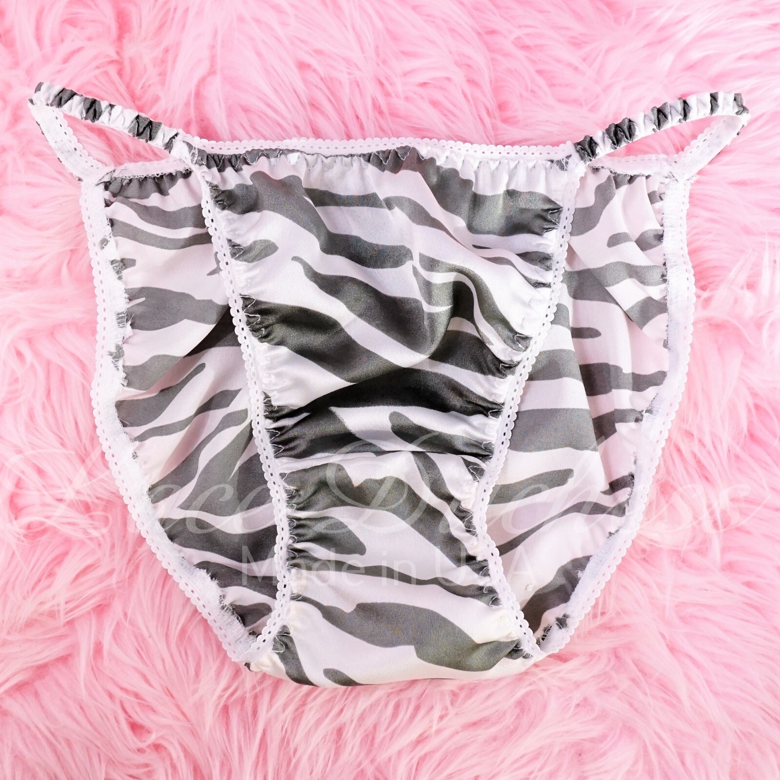 80s style SATIN Zebra silver DUCHESS cut sissy ladies string bikini Panties 6-8