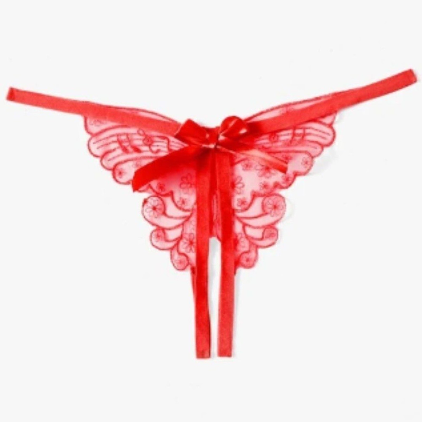 NWT, Red Butterfly Embroidery Bow Decor Thong