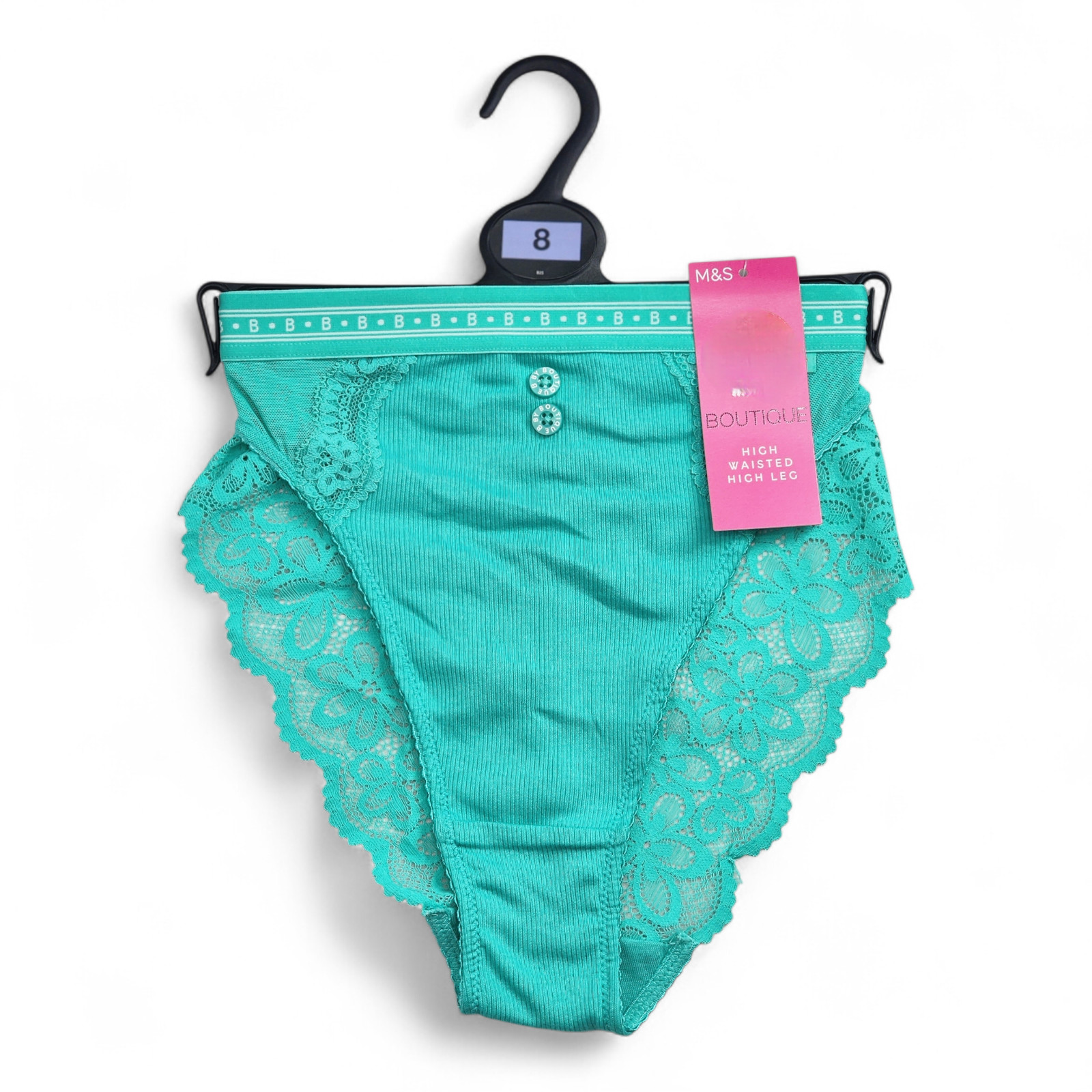 M&S B by Boutique Lotta Ribbed High Waisted High Leg Knickers with Cotton