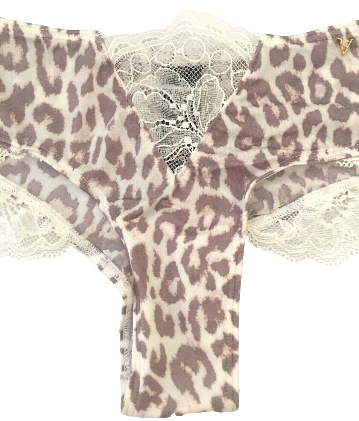 Victorias Secret Very Sexy Gray Animal Print Micro Lace Inset Cheeky Panties XS
