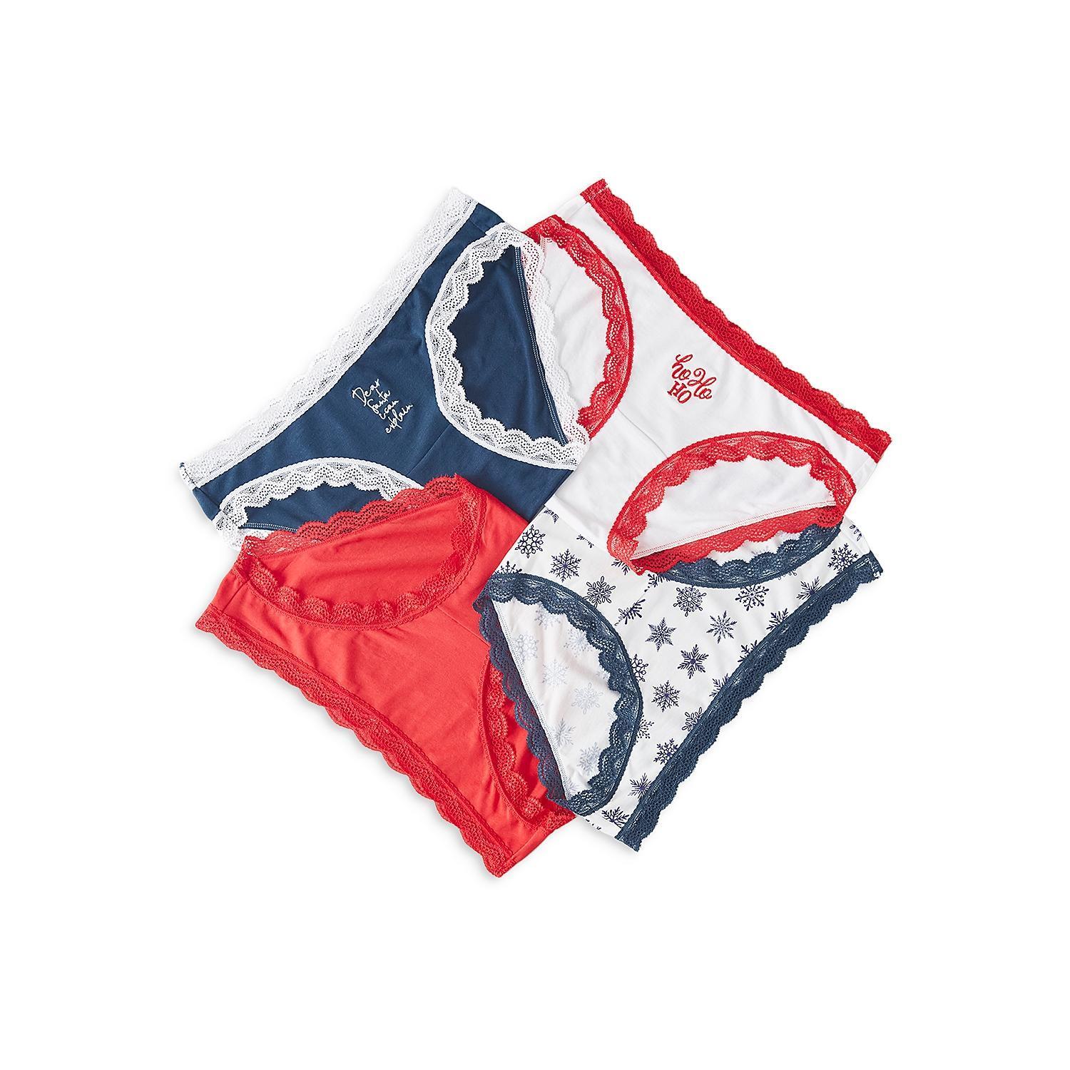 Stripe & Stare ESF-12272 Lace Trim Holiday Bikini Underwear Red/White/Blue Large