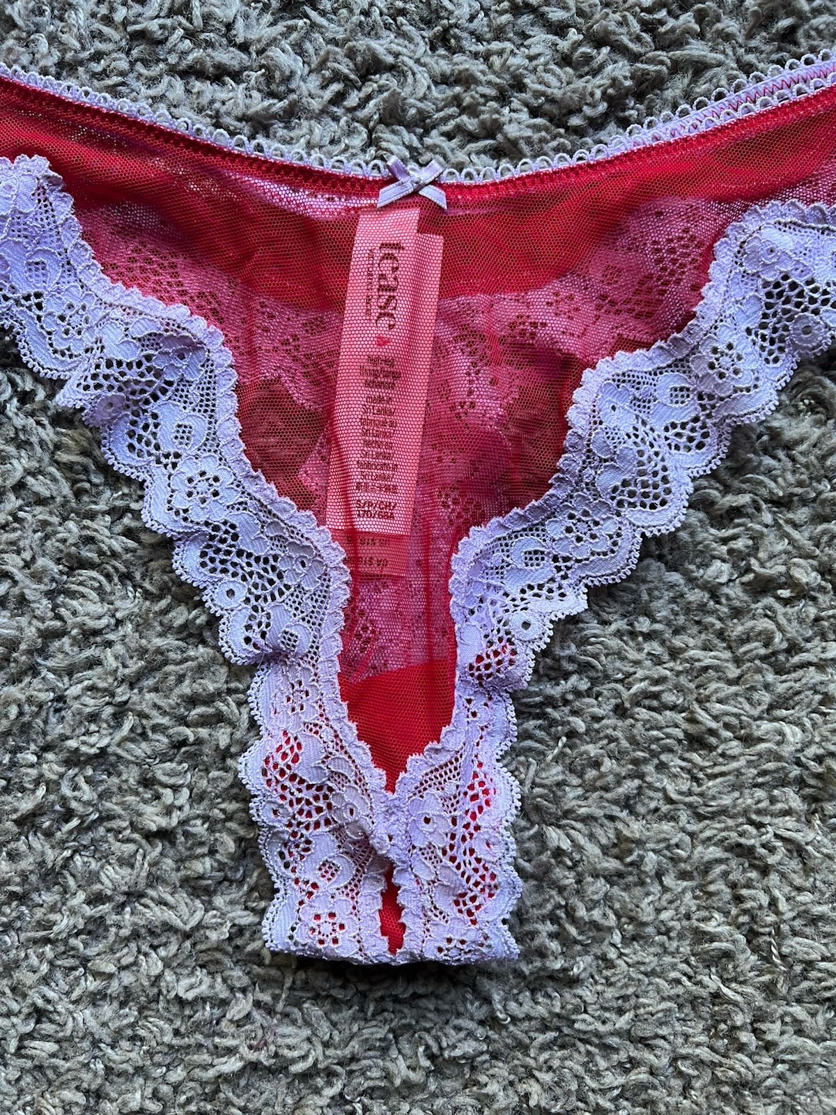 NWT Victoria’s Secret Tease High Leg Red Mesh Lavender Lace Thong Panty Small
