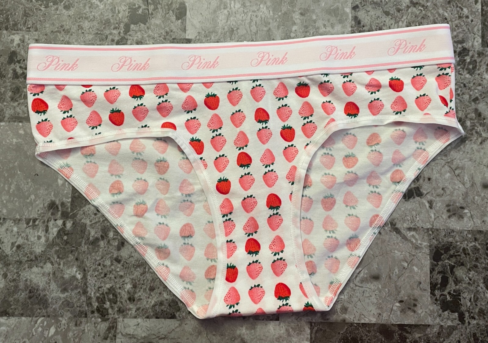 NWT VICTORIA’S SECRET PINK RED STRAWBERRY THICK LOGO WAISTBAND HIPHUGGER PANTIES