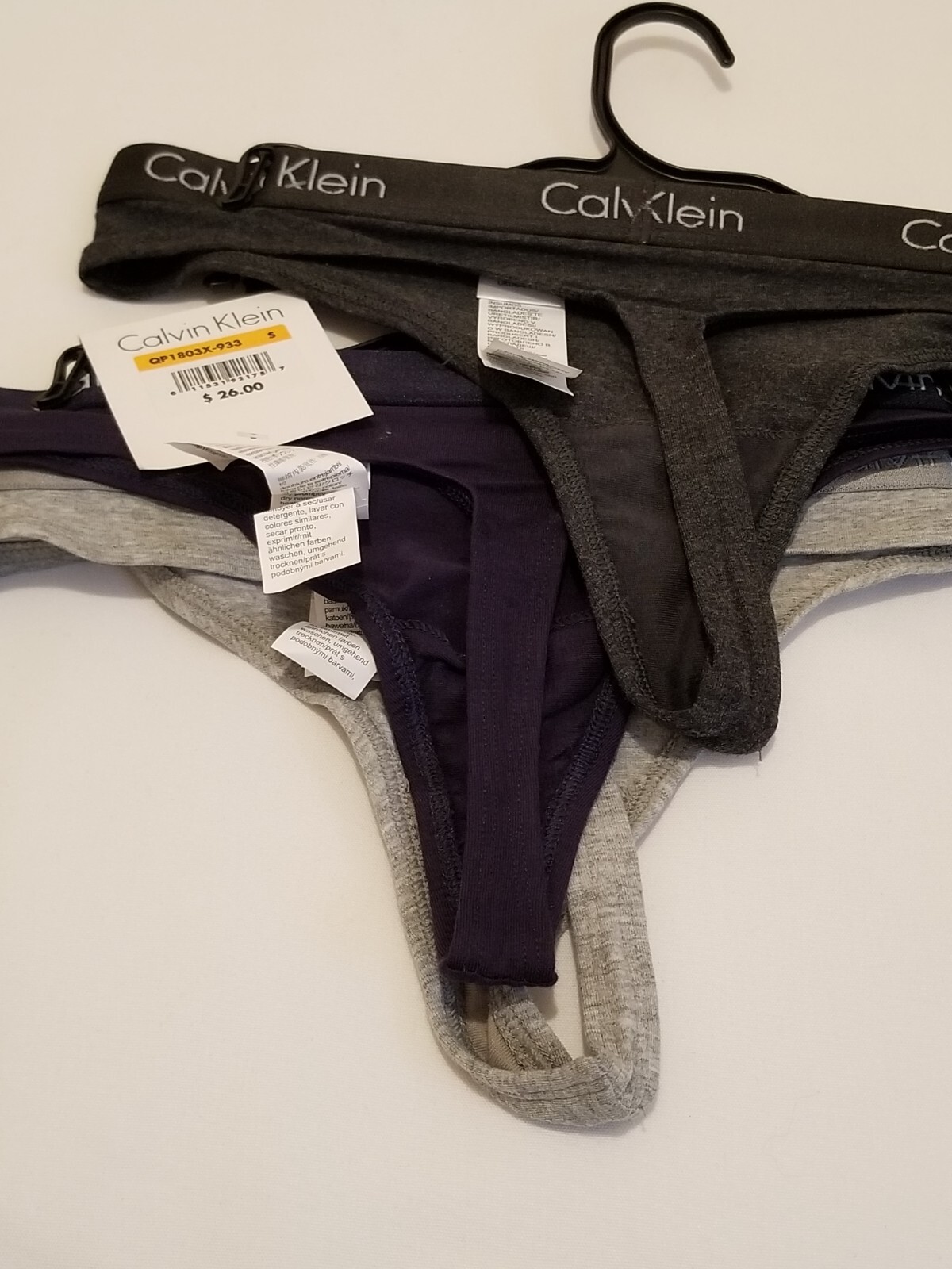 Calvin Klein 3 pc Thong Panties BLACK/ Navy blue/Gray QP1803 Size Small New