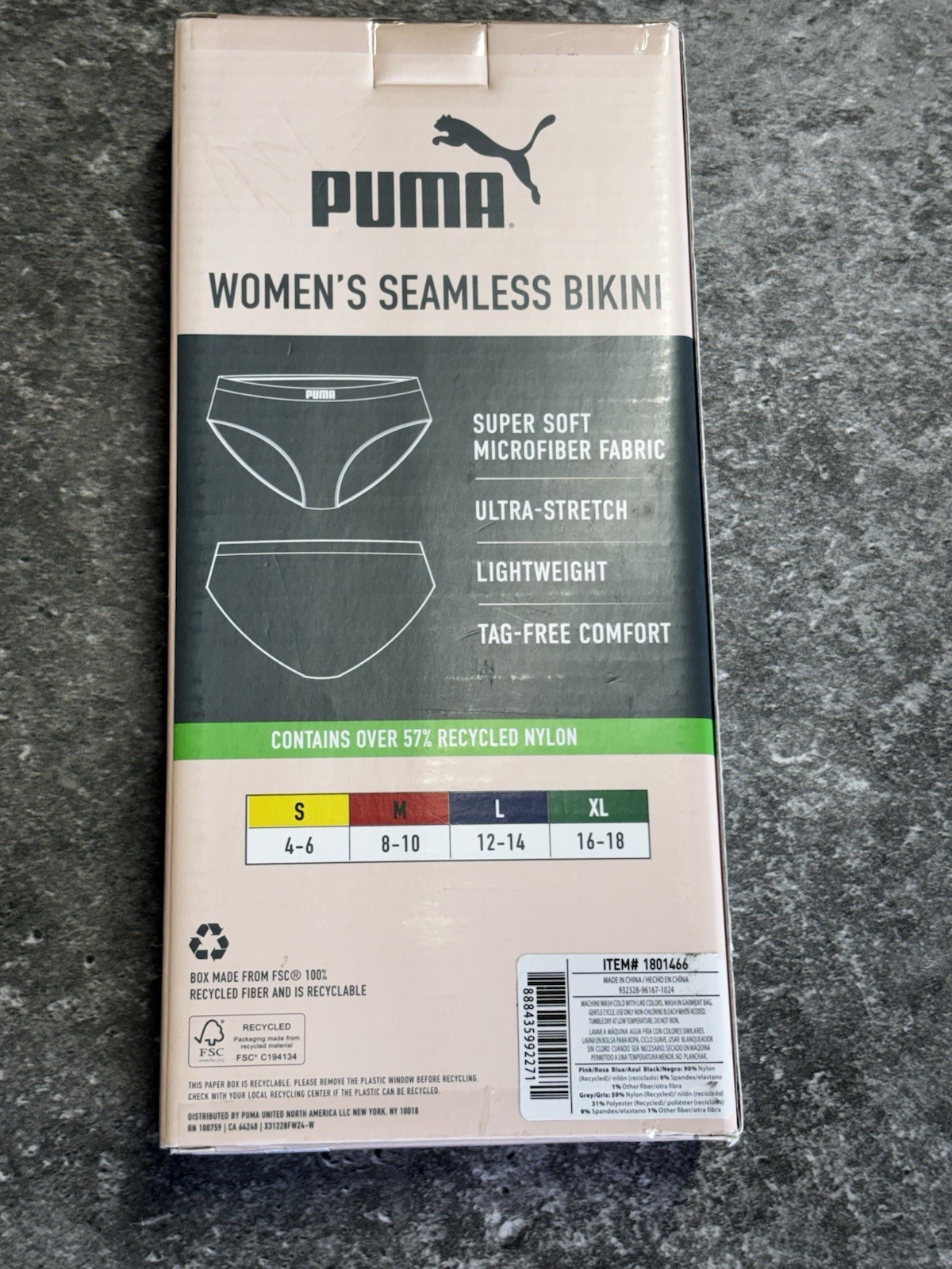 PUMA Ladies’ Seamless Bikini 4-Pack Size XL. Bin67