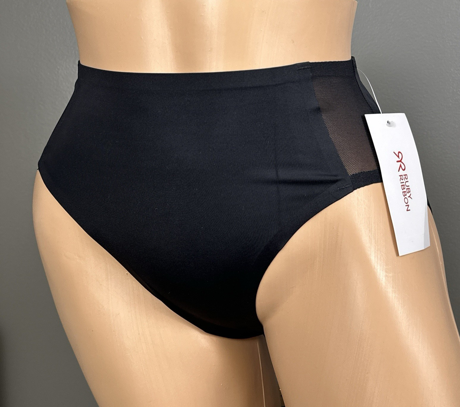 Ruby Ribbon Second Skin Hi Cut Brief 1708 Small Black Shaping Panty NWT Mesh