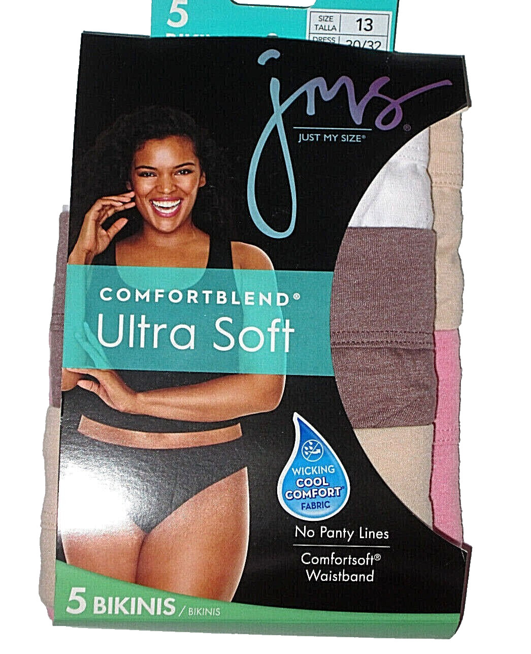 Womens Underwear Plus Size 13 BIKINI Hanes Just My Size Panties 5 Pack