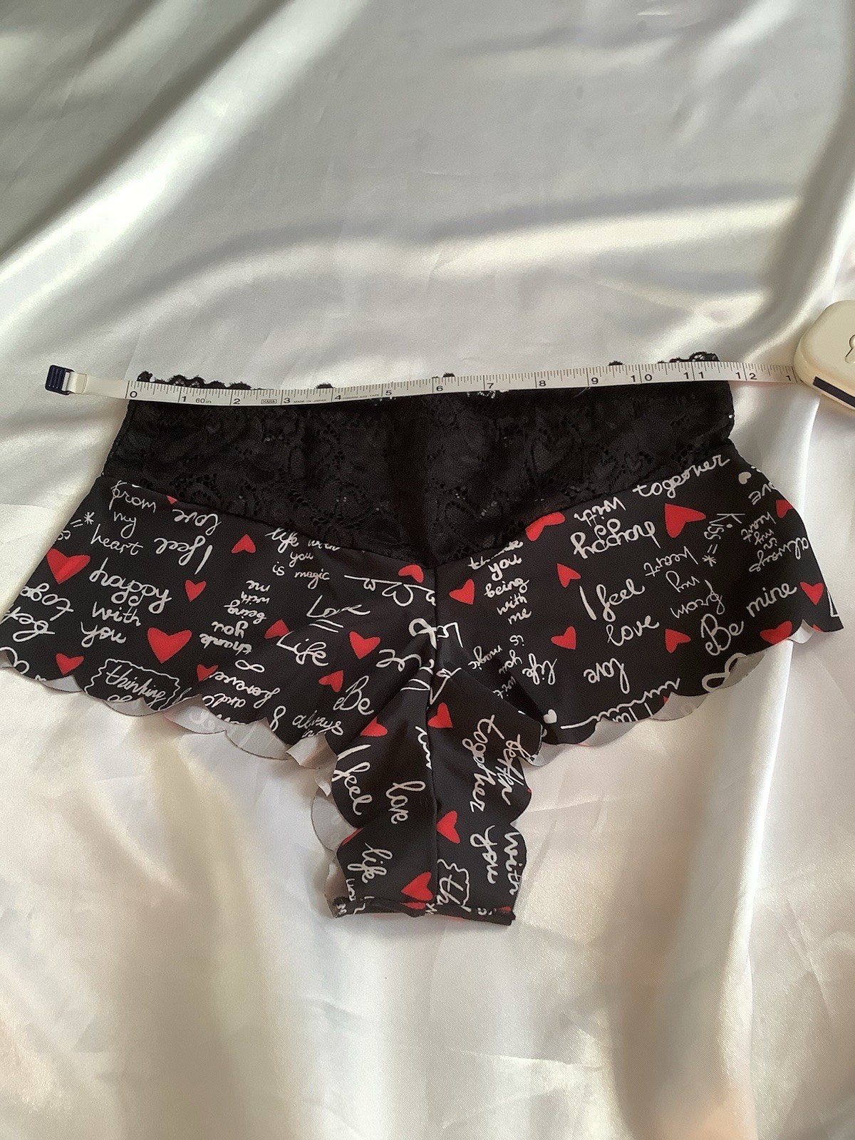 Women’s Teens Mid-Rise Lace Briefs Heart Script Print Red Black White 5Pk M