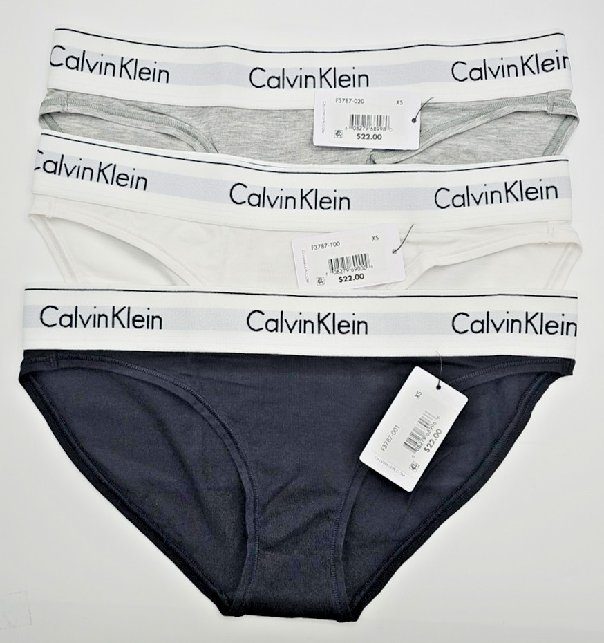 3-PAIR Calvin Klein Women’s BIKINI Panties F3787 Cotton Modal Stretch NWT $66 XS