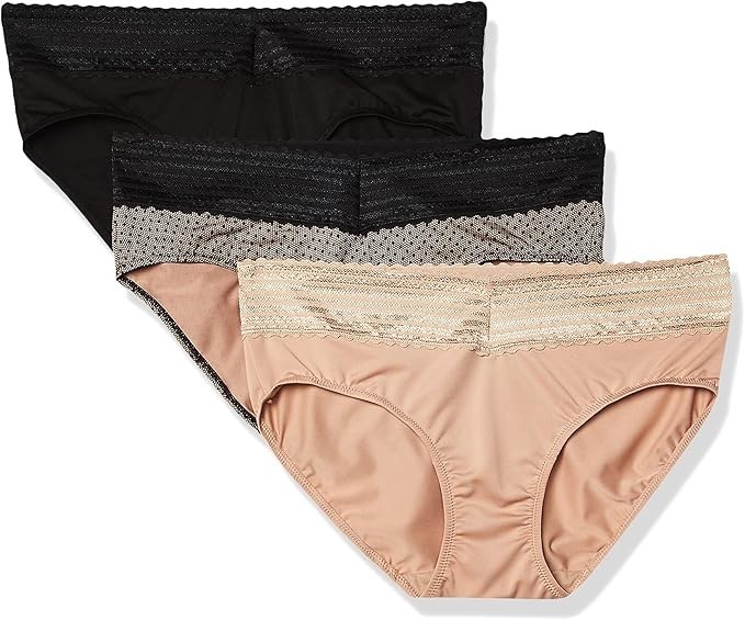 3 Pack Warner’s Women’s Hipster Panties MEDIUM Black Almond Lace Dot Print