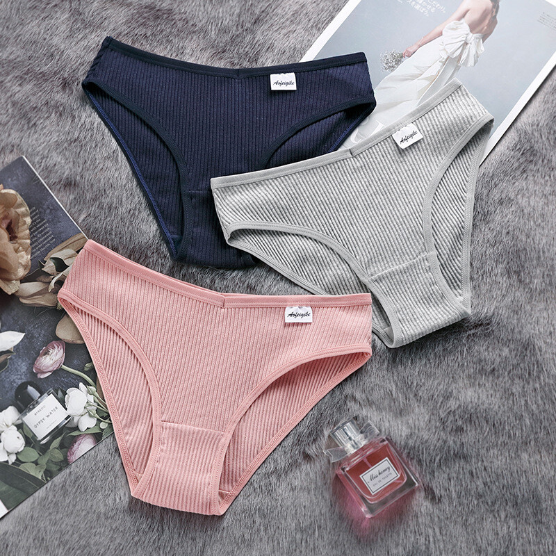 4PCS/LOT Ladies Womens Sexy Cotton Panties Underwear Lingeries Brief Ribbed Soft